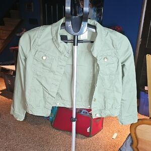 Max Studio Kids  Green Jean Jacket with Collared Neckline and Cropped Cut